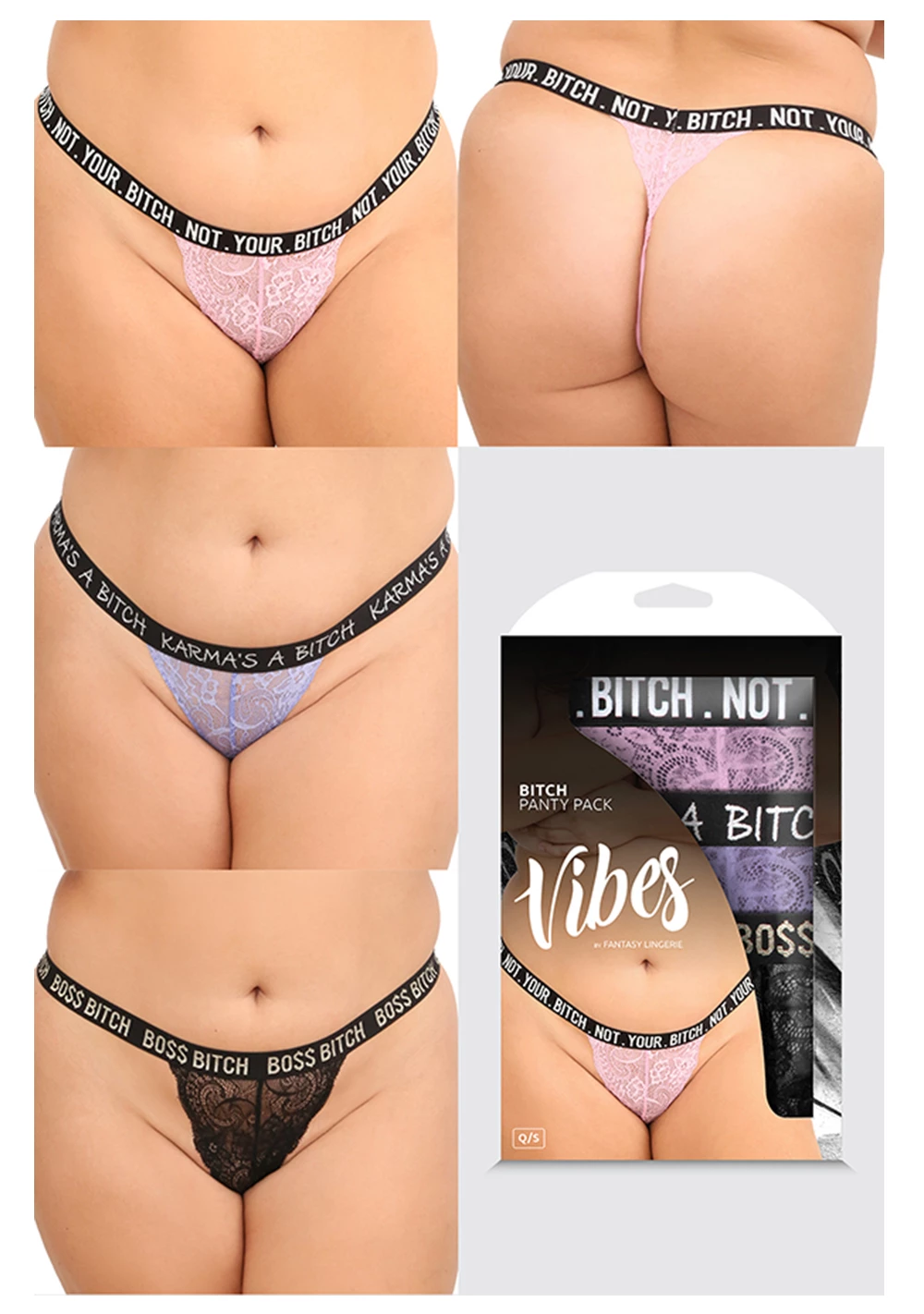 Fantasy Lingerie Bitch Panty 3-Pack - Queen Size 3 Fantasy Lingerie Bitch Panty 3-Pack - Queen Size