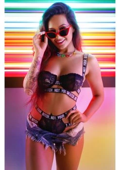 Fantasy Lingerie Not Your Bitch Lace Bra And Cutout Panty Set