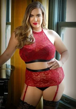 Fantasy Lingerie Aria Halter Top And Crotchless High Waist Panty - Plus Size