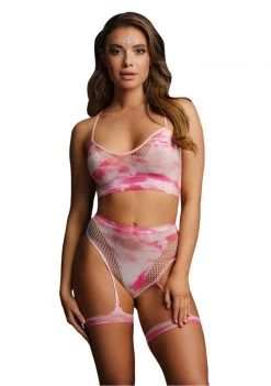 Shots Le Desir 2-Piece Tie Dye Bra Set With Garters And Dazzling Eye Contact Stickers