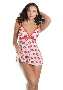 Coquette Lingerie Kisses Babydoll And Thong Set