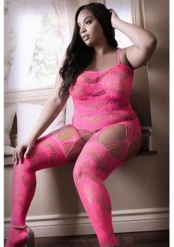 Fantasy Lingerie To The Moon Geometric Gartered Bodystocking - Queen Size