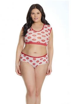 Coquette Lingerie Kisses Crop Top And Booty Short - Queen Size