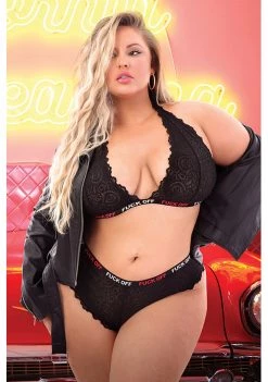 Fantasy Lingerie Fuck Off Lace Bralette And Cheeky Panty - Queen Size