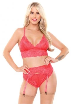 Fantasy Lingerie Erin Bralette, Garter Belt And Panty Set