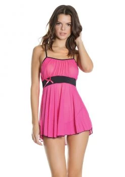 Coquette Lingerie Gathered Mesh Babydoll And G-String Set